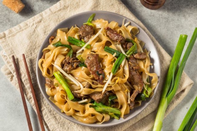 Bowl of Asian beef noodles. 